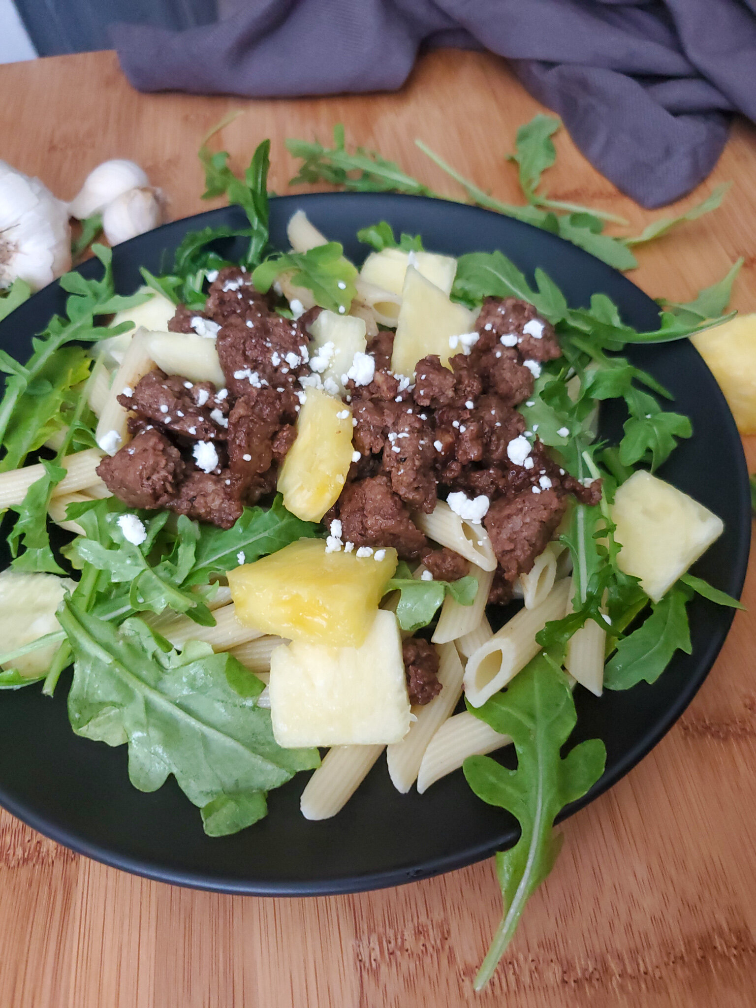 Balsamic Beef and Pineapple Pasta — Arriving With Arugula