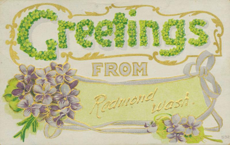 In 1910, when the postcard was mailed, Redmond was big enough not only to have its own souvenir cards, but also a local post office to mail them from.