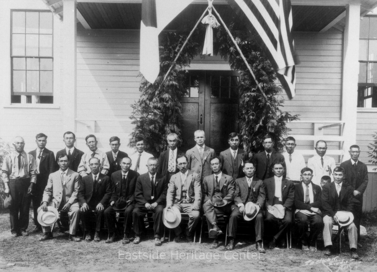 81 years ago this month, the Japanese and Japanese American residents of the Eastside were forcibly removed from their homes under Executive Order 9066. 

Pictured here are Japanese community leaders at the dedication of the Bellevue Nihonjinkai Koka