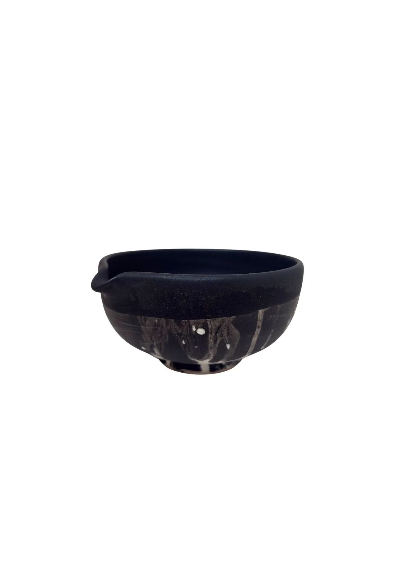 Stone Crackle Black Smokey Matcha Bowl With Spout