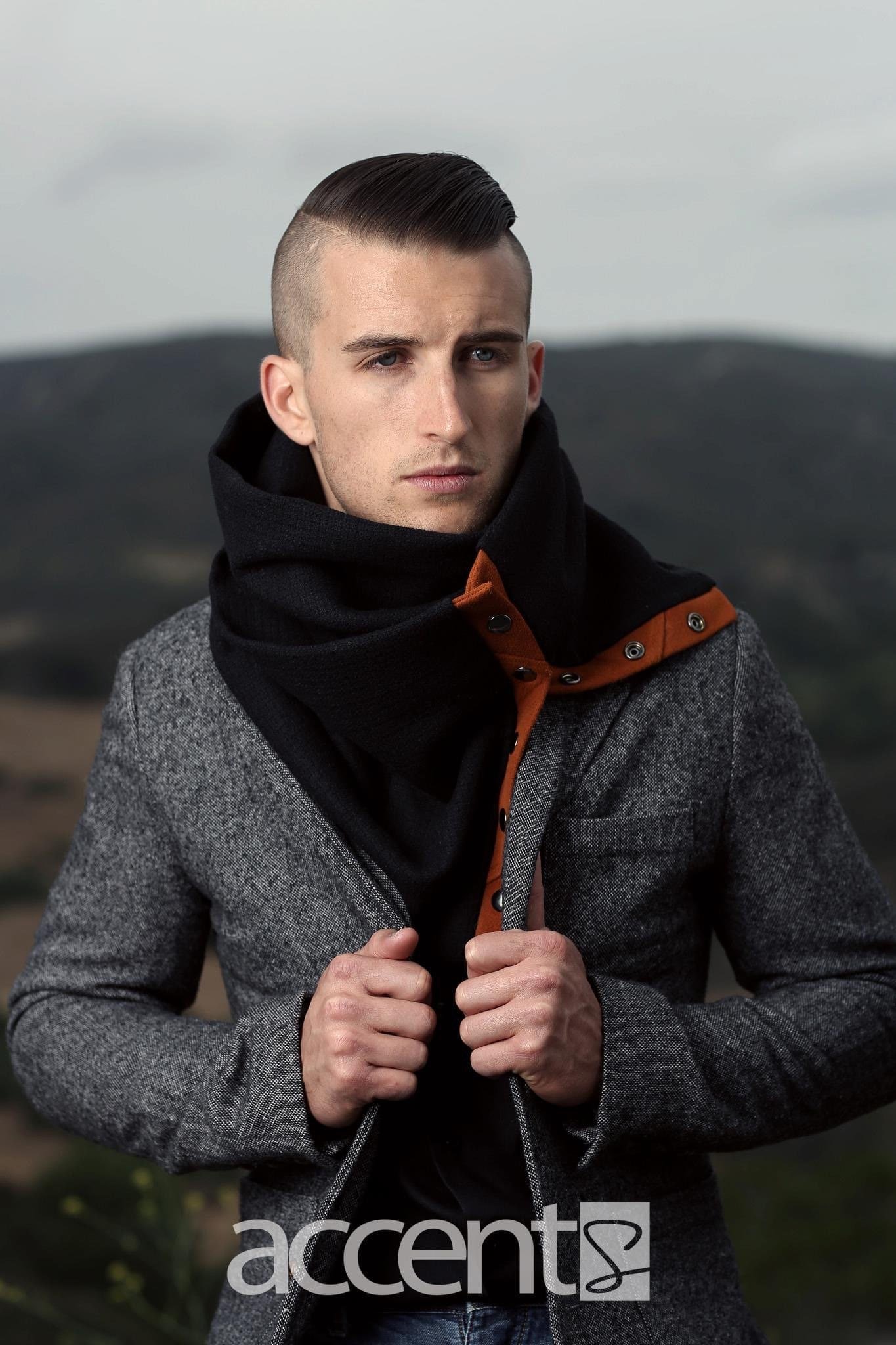Leather textured black snap scarf