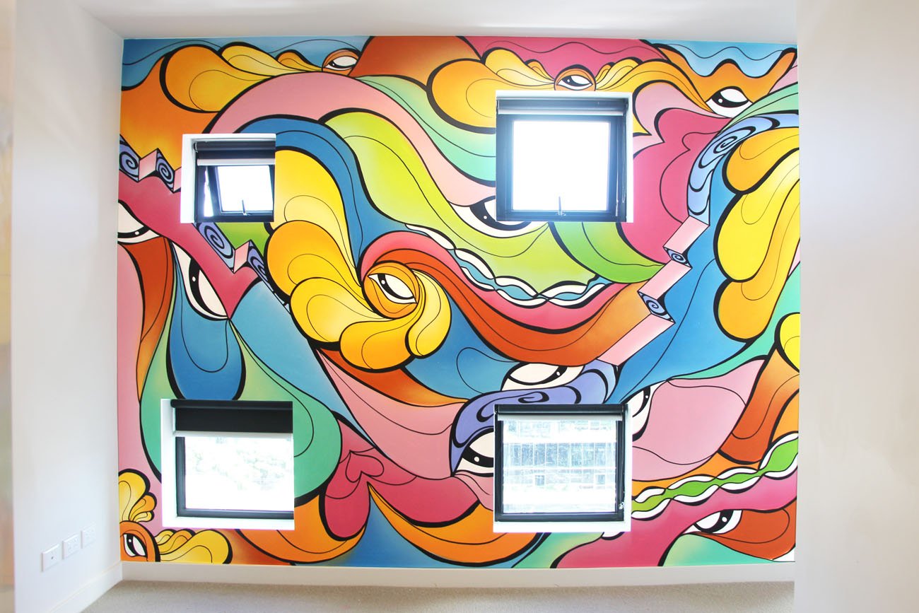 Vibrant interior street art mural in Melbourne Apartment