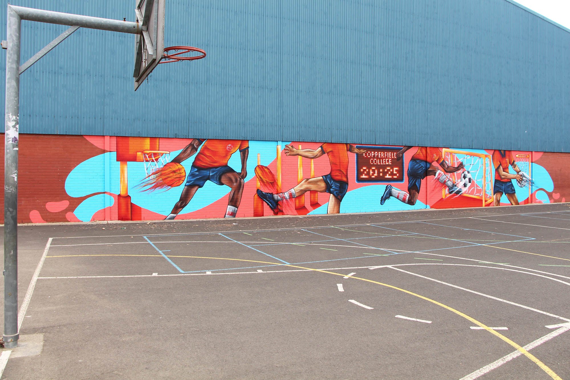 Sports Themed School Mural Painted by melbourne Graffiti, Street Artist & Muralist Lukas Kasper