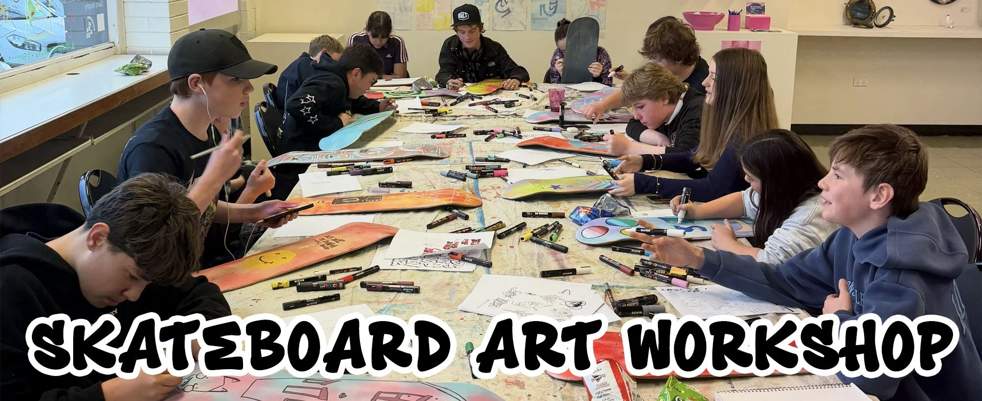Skateboard Art Workshop Programs in Melbourne Facilitated By Melbourne Mural Artist Lukas Kasper For Schools, Community Groups, and Youth Programs