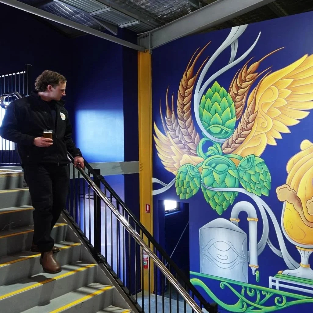 A mural painted at Brevet brewing a brewing company painted by Melbourne Mural Artist Lukas Kasper