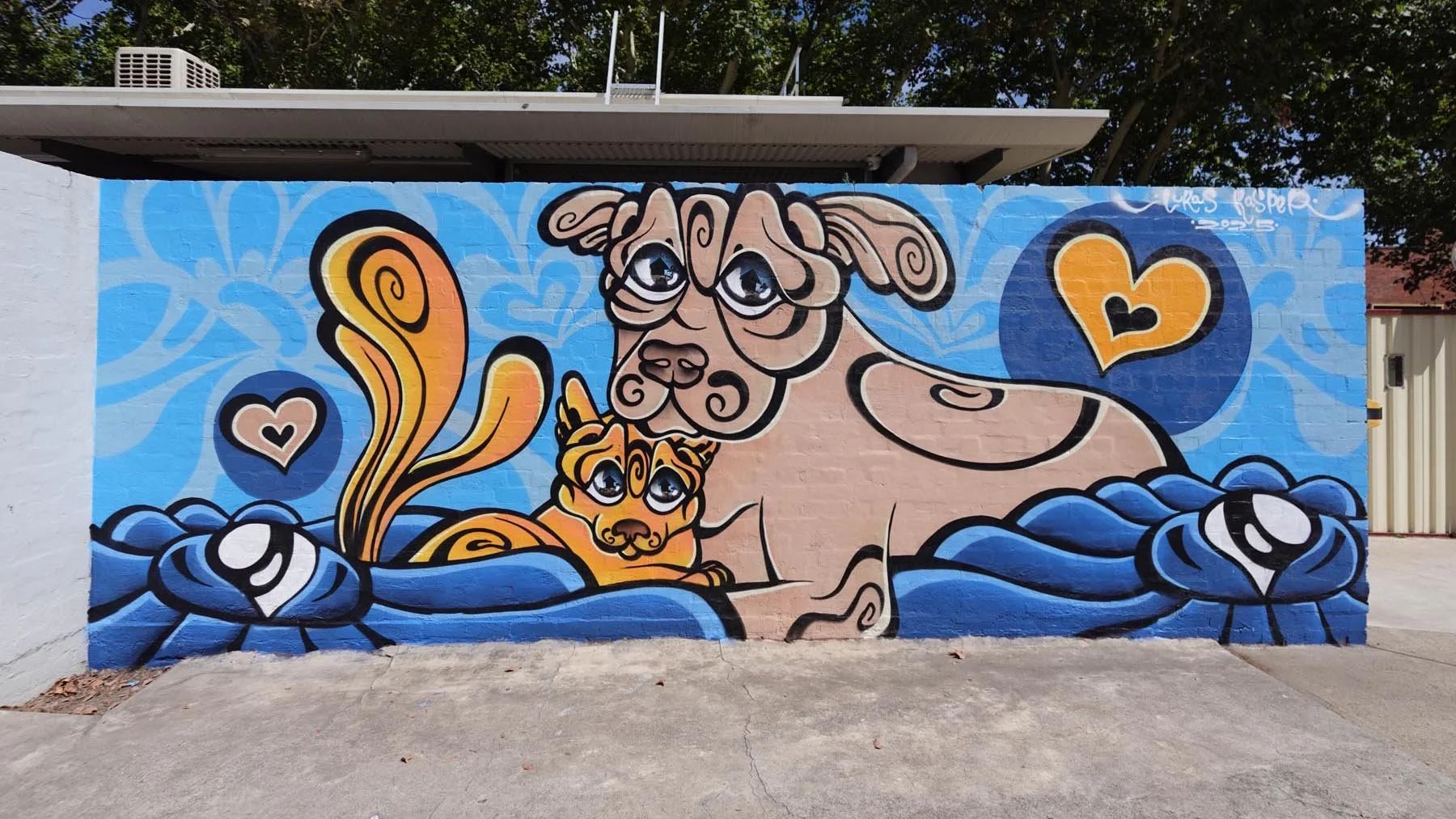 Mural painted at The Lost Dogs Home at 2 Gracie St, North Melbourne VIC 3051 by Melbourne Mural Artist Lukas Kasper