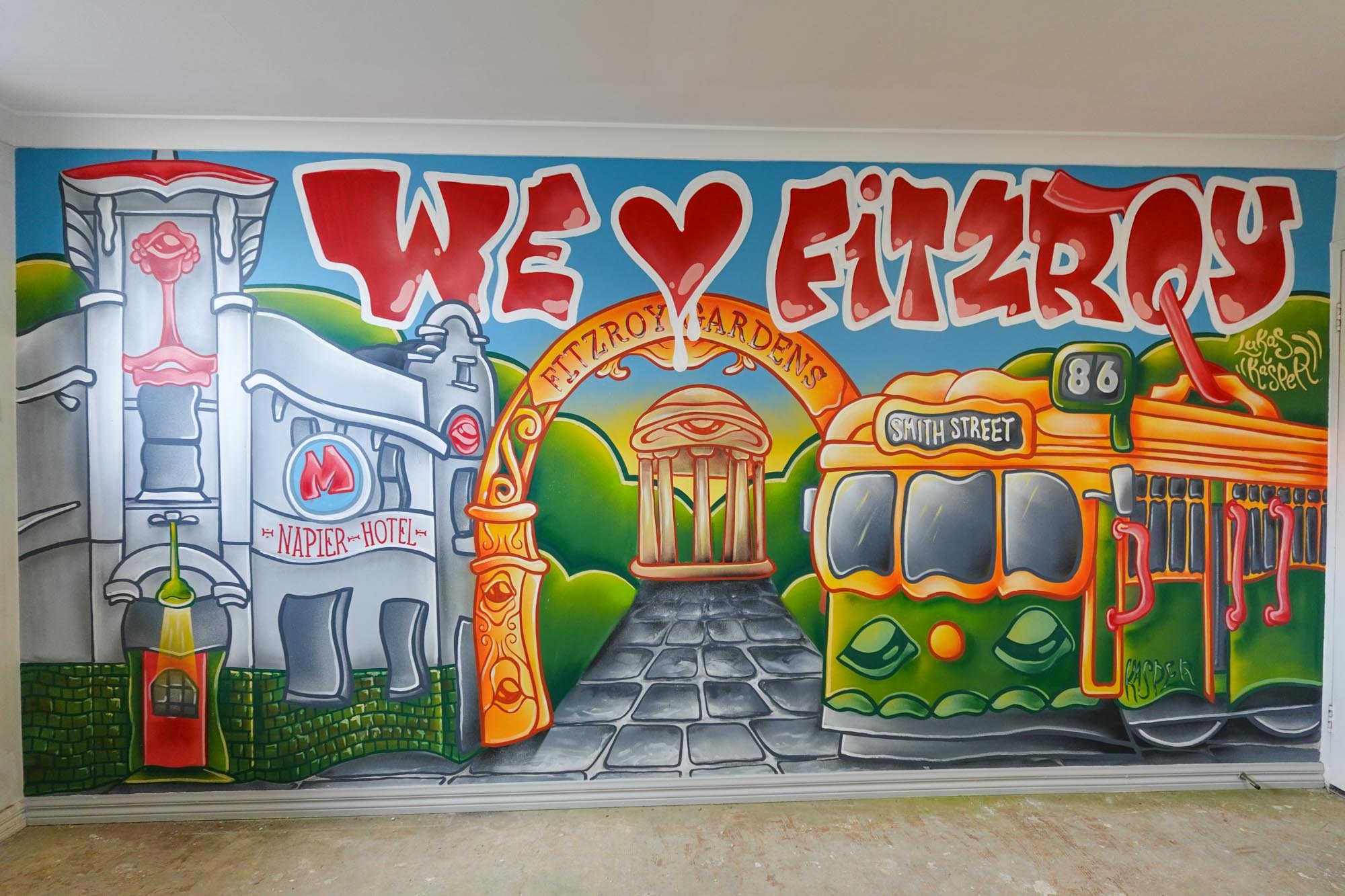 Mural painted in Fitzroy inside Airbnb Apartment inspired by Graffiti and Street Art