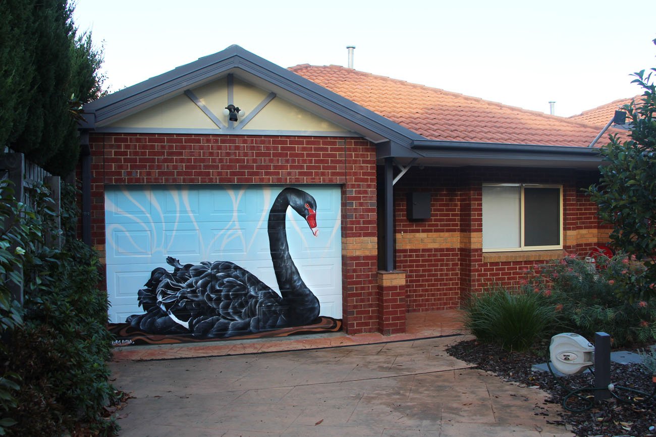 Black Swan Mural on Residential Garage Door in Melbourne