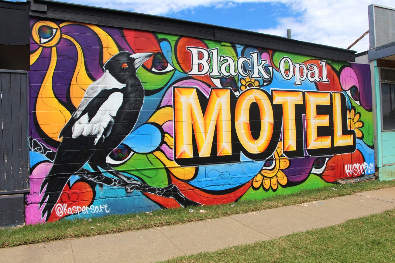 Black Opal Motel Mural painted in Lightning Ridge