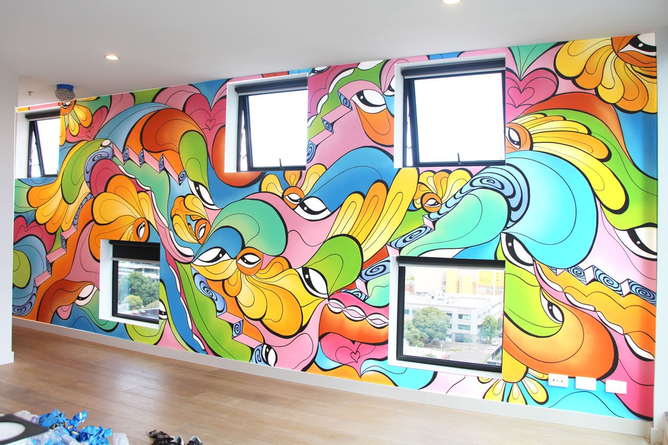 Vibrant interior street art mural in Melbourne Apartment