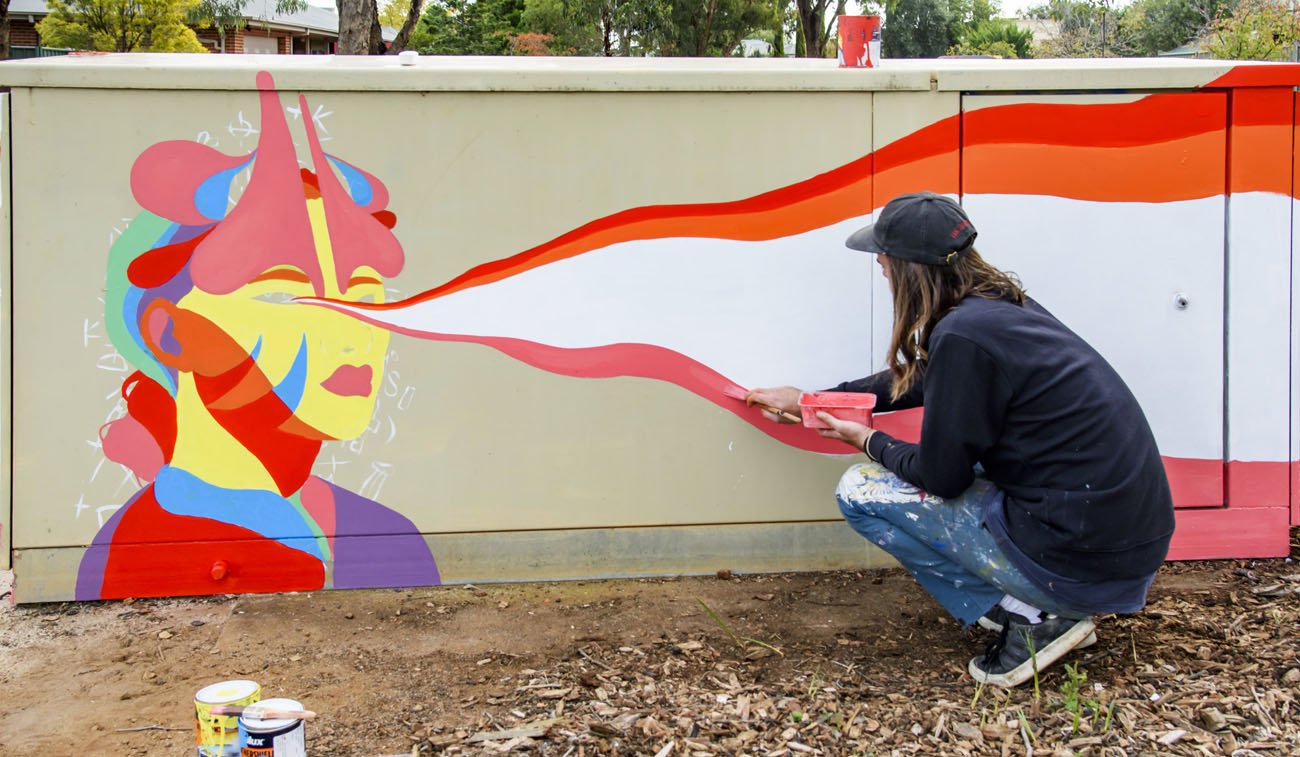 LGBTQIA+ themed power box mural painted for Melton City Council