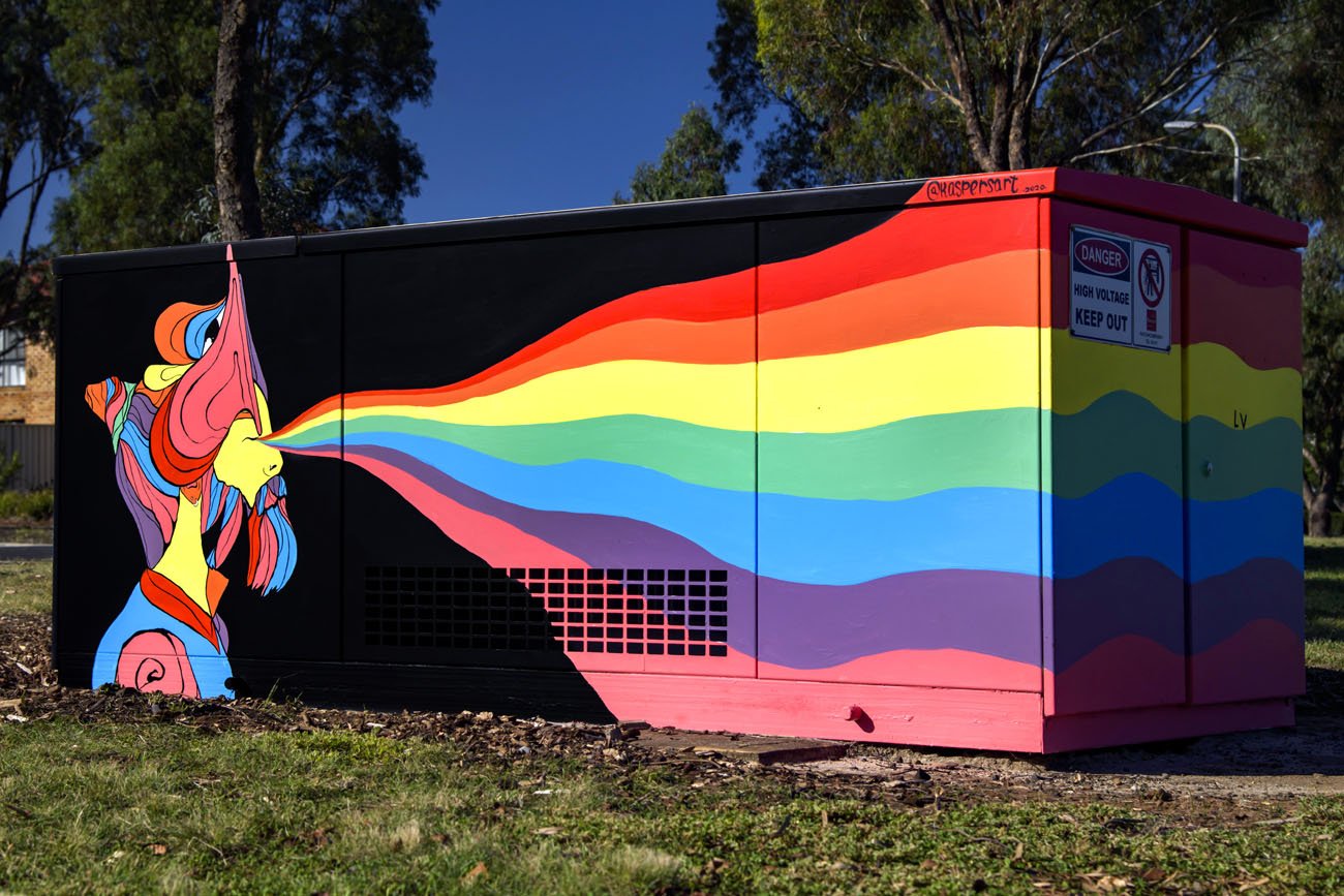 LGBTQIA+ themed power box mural painted for Melton City Council