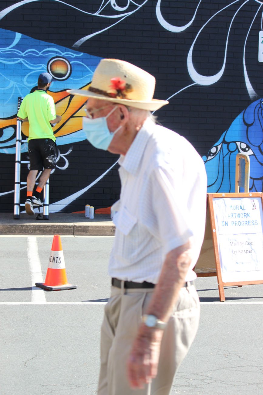 Murray Cod Mural painted in Albury Wodonga on Mahony's Newsagency