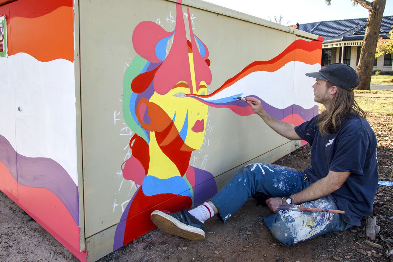 LGBTQIA+ themed power box mural painted for Melton City Council