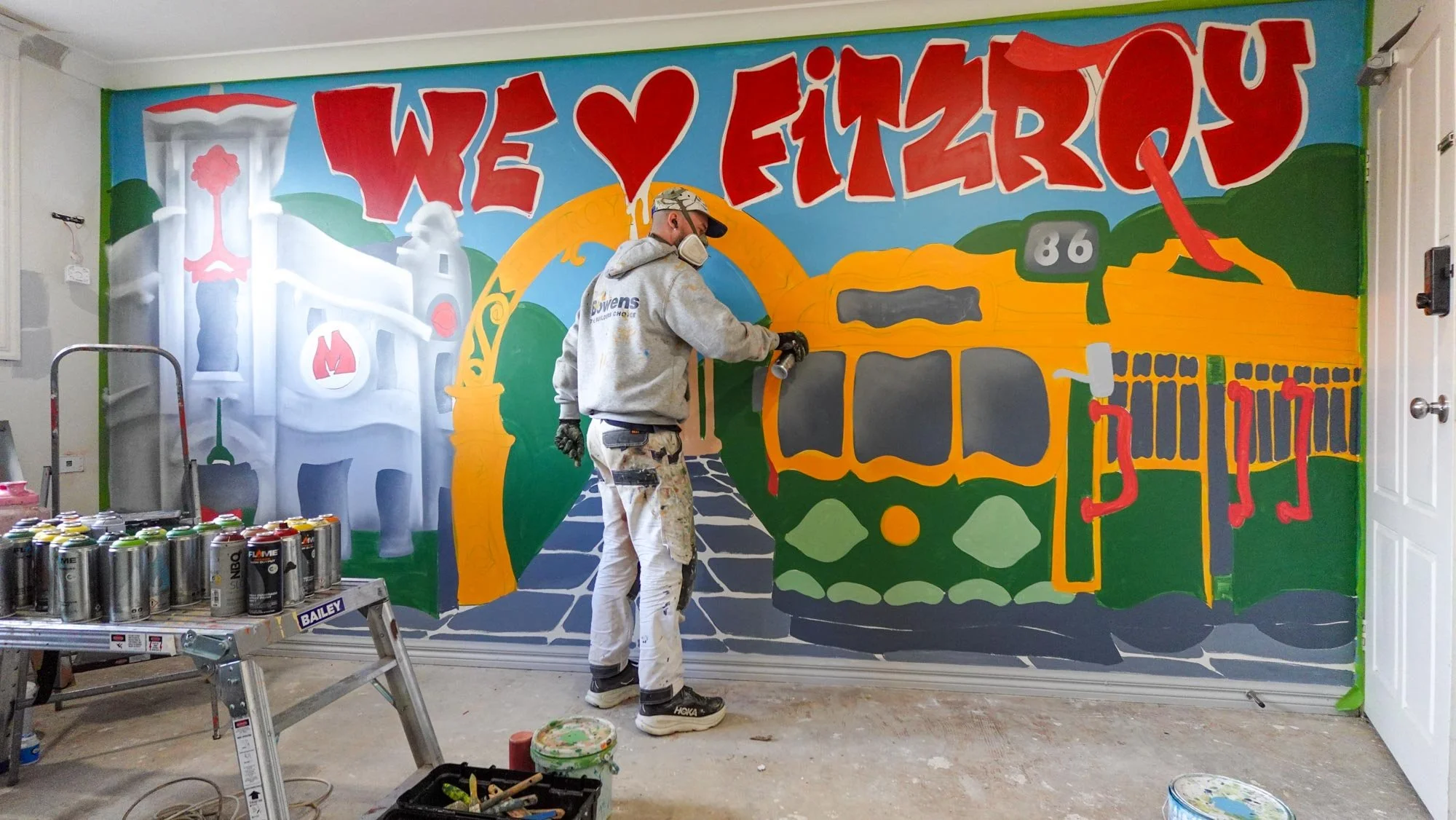 Mural painted in Fitzroy inside Airbnb Apartment inspired by Graffiti and Street Art
