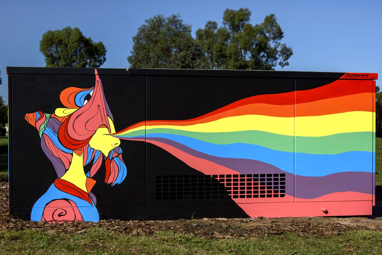 LGBTQIA+ themed power box mural painted for Melton City Council