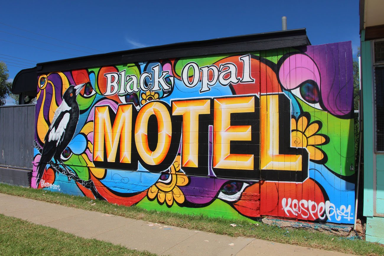 Black Opal Motel Mural painted in Lightning Ridge