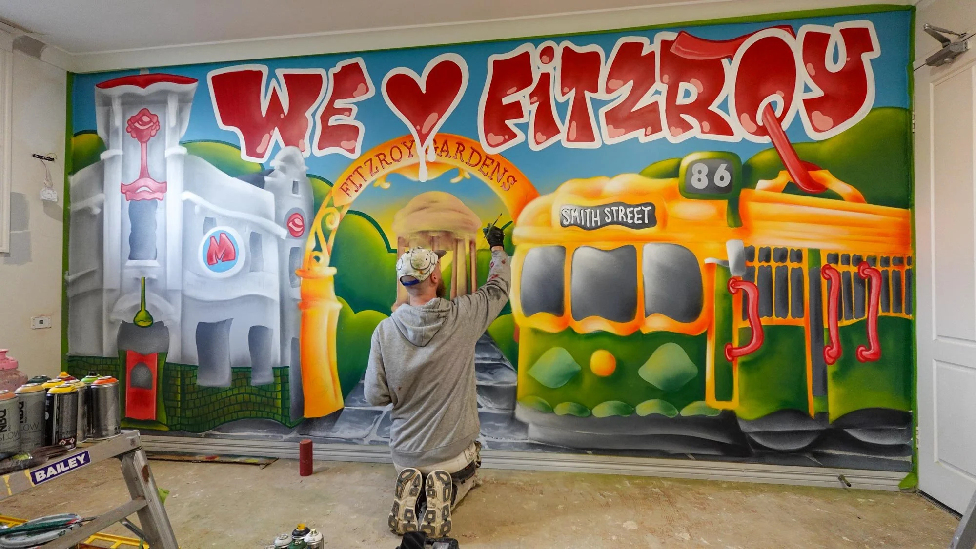 Mural painted in Fitzroy inside Airbnb Apartment inspired by Graffiti and Street Art