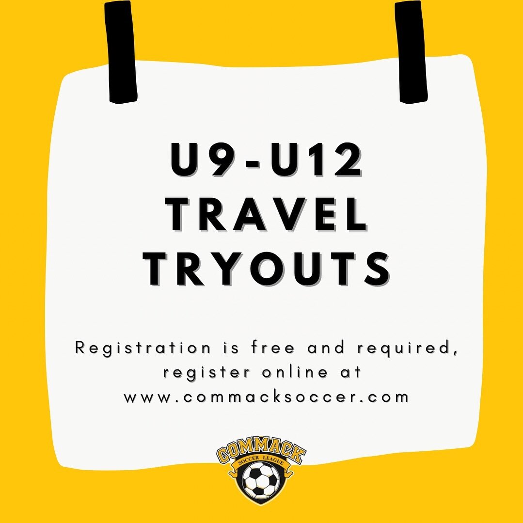 Registration is now OPEN for our U9-U12 travel tryouts! Tryouts will be held in May/June to create teams for Fall 2024 and Spring 2025. Registration is free and required, link in bio ⚽️ #CommackSoccer #CommackSoccerLeague