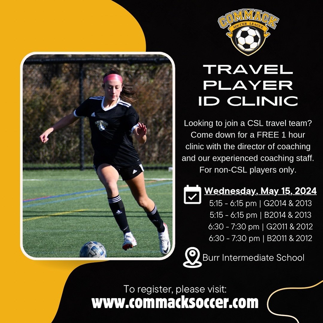 We will be hosting a free one hour clinic for 2012-2016 players who are interested in joining a CSL travel team! This clinic will be held on Wednesday, May 15 and is open to non-CSL players only. Registration for this clinic is required, link in bio.