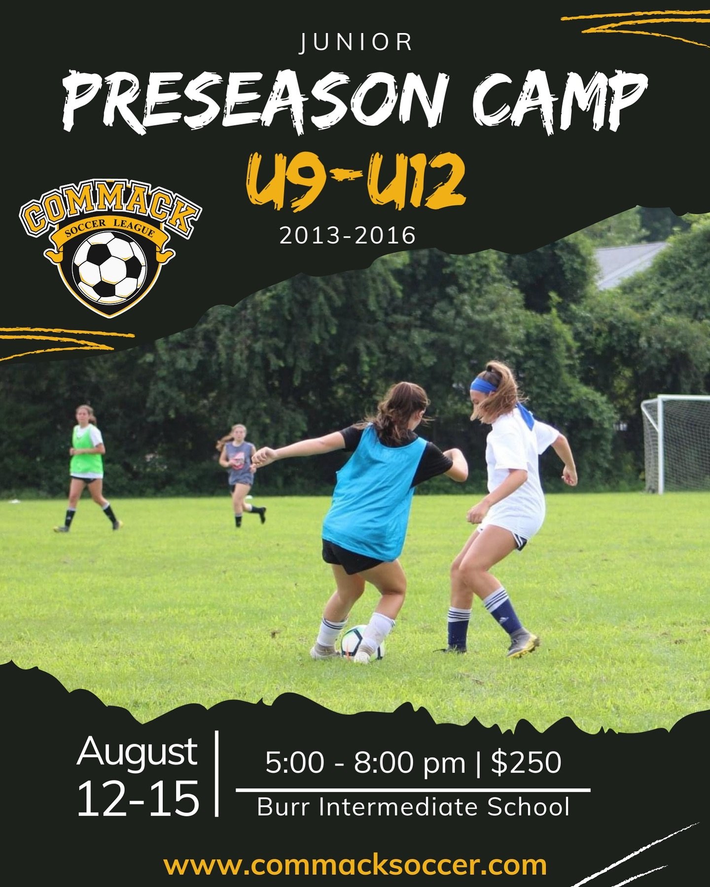 Our annual preseason camp will be held on August 12-15 from 5:00-8:00 pm @ Burr! This camp is open for all 2013-2016 players (future U9-U12). For more information or to register, please visit our website. Direct tryout link is located in our bio ⚽️ #