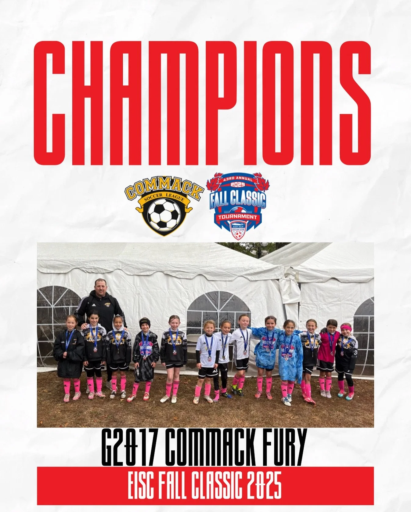 Undefeated with 13 GF and 0 GA, the G2017 Fury are your 2025 EISC Fall Classic CHAMPIONS! Congratulations, girls 👏🏼🥇⚽️🏆 #CommackSoccer #LIUnitedSoccer #CommackSoccerLeague