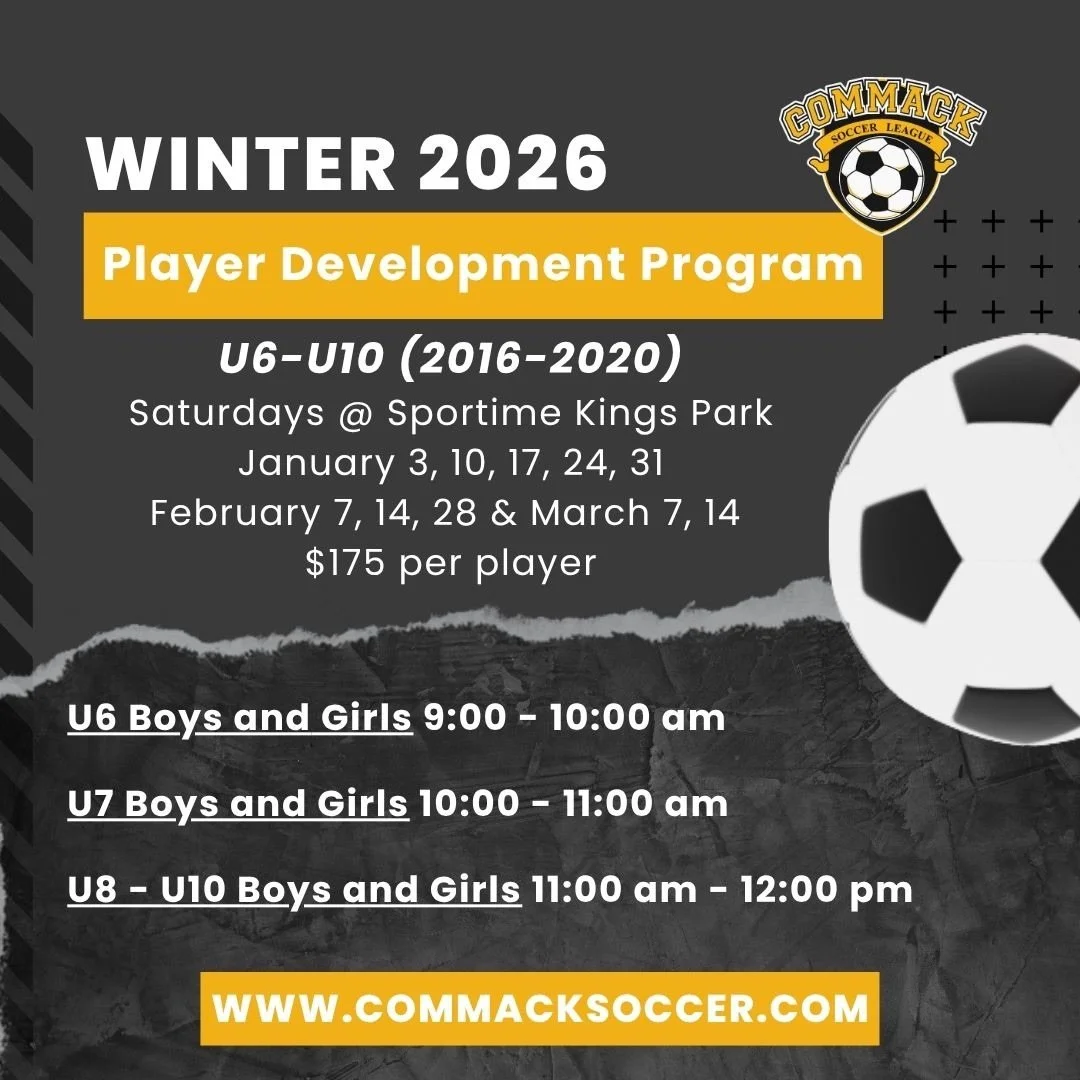 Winter registration is open &amp; spots are filling up quickly! For more information and to register, please visit our website ⚽️ #CommackSoccer #CommackSoccerLeague