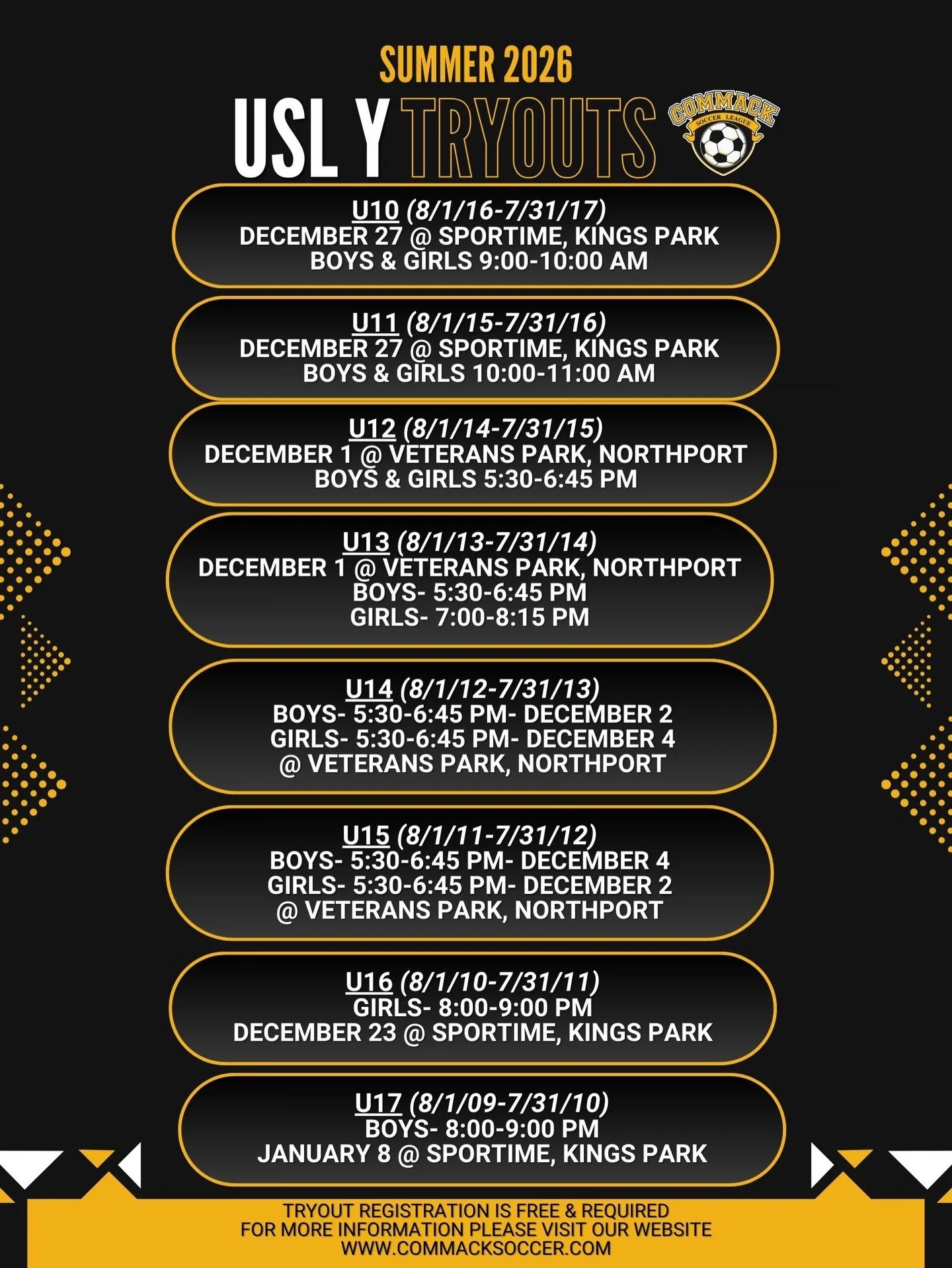 Coming off a successful USL-Y summer season, we will be holding tryouts this winter to add talented, committed players to our rosters for the Summer 2026 season. If you are interested in trying out, please register using the link on our website ⚽️ #C