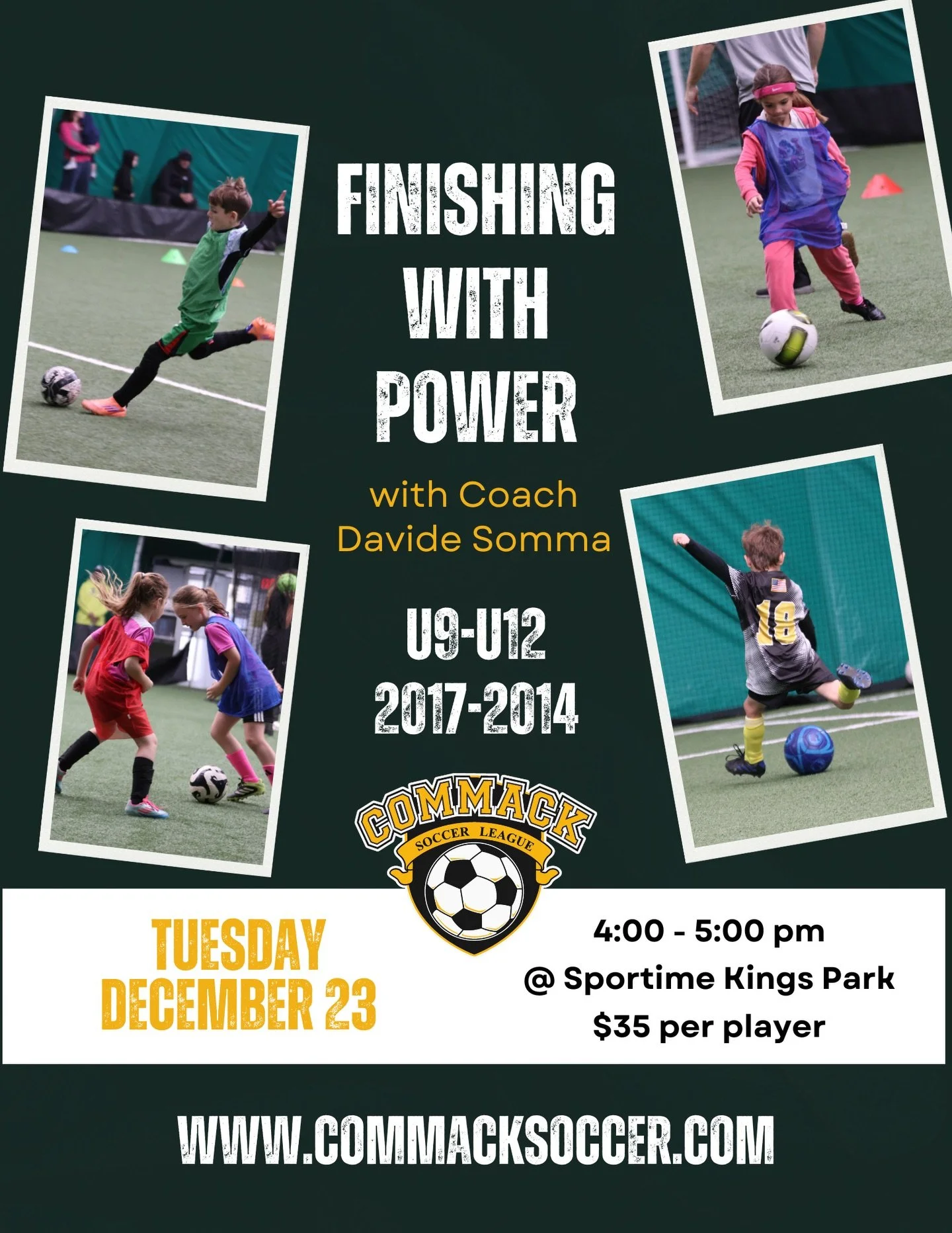 We are excited to announce that we will be offering two finishing programs this month! Spots are limited and filling up quickly, don&rsquo;t miss out- register today! ⚽️ #CommackSoccer #CommackSoccerLeague