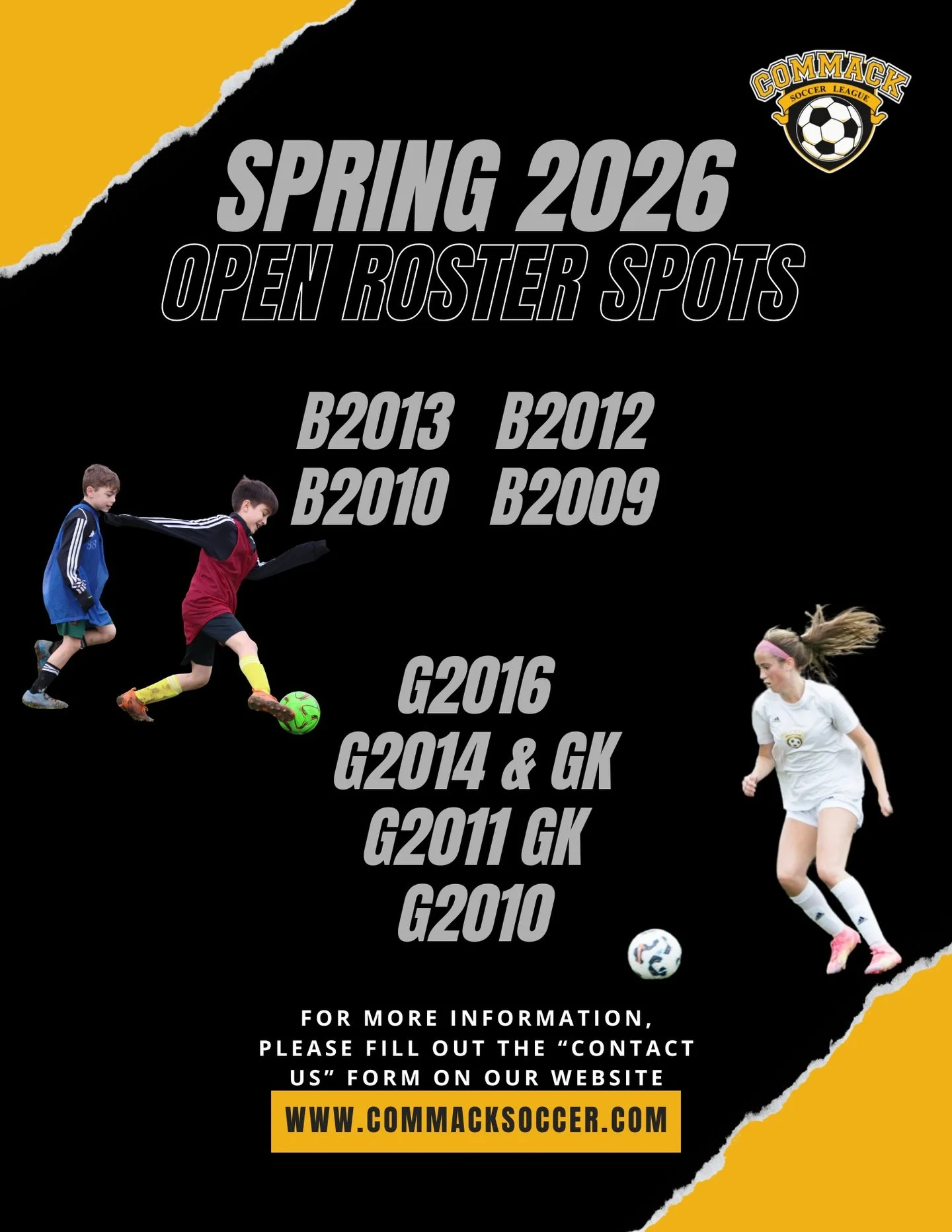 We have open roster spots on select teams for the Spring 2026 season. If you are interested in attending an open practice, please contact us via our website ⚽️ In addition, our Girls 2010 team will be holding open practices on select dates. If you ar