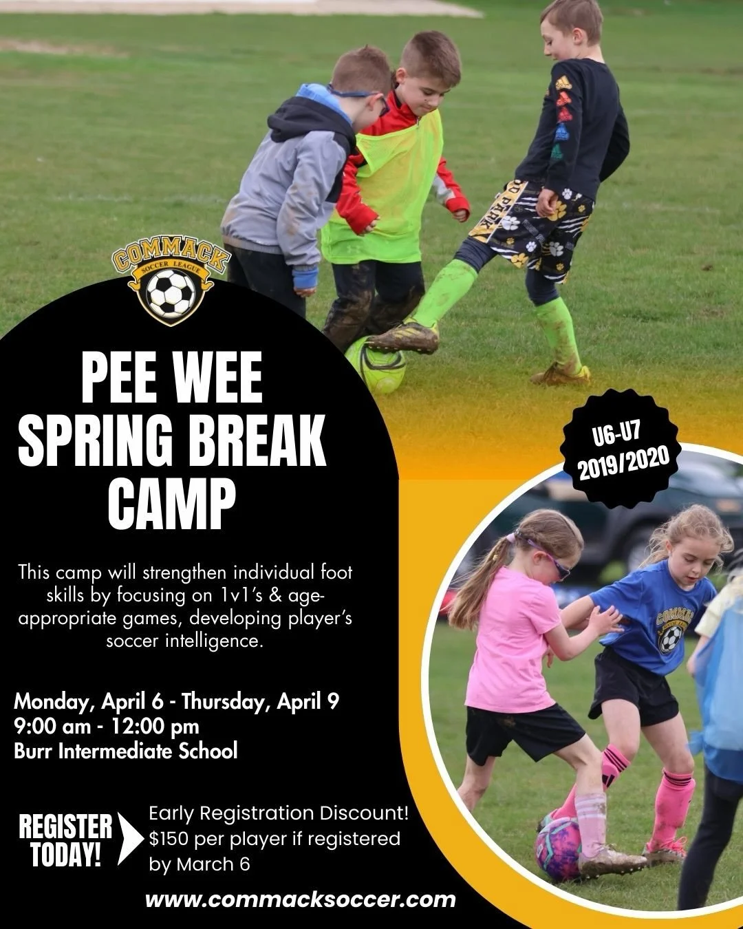 Don&rsquo;t miss out on our early registration discount for our spring break camps! To learn more or to register, please visit our website ⚽️ #CommackSoccer #CommackSoccerLeague