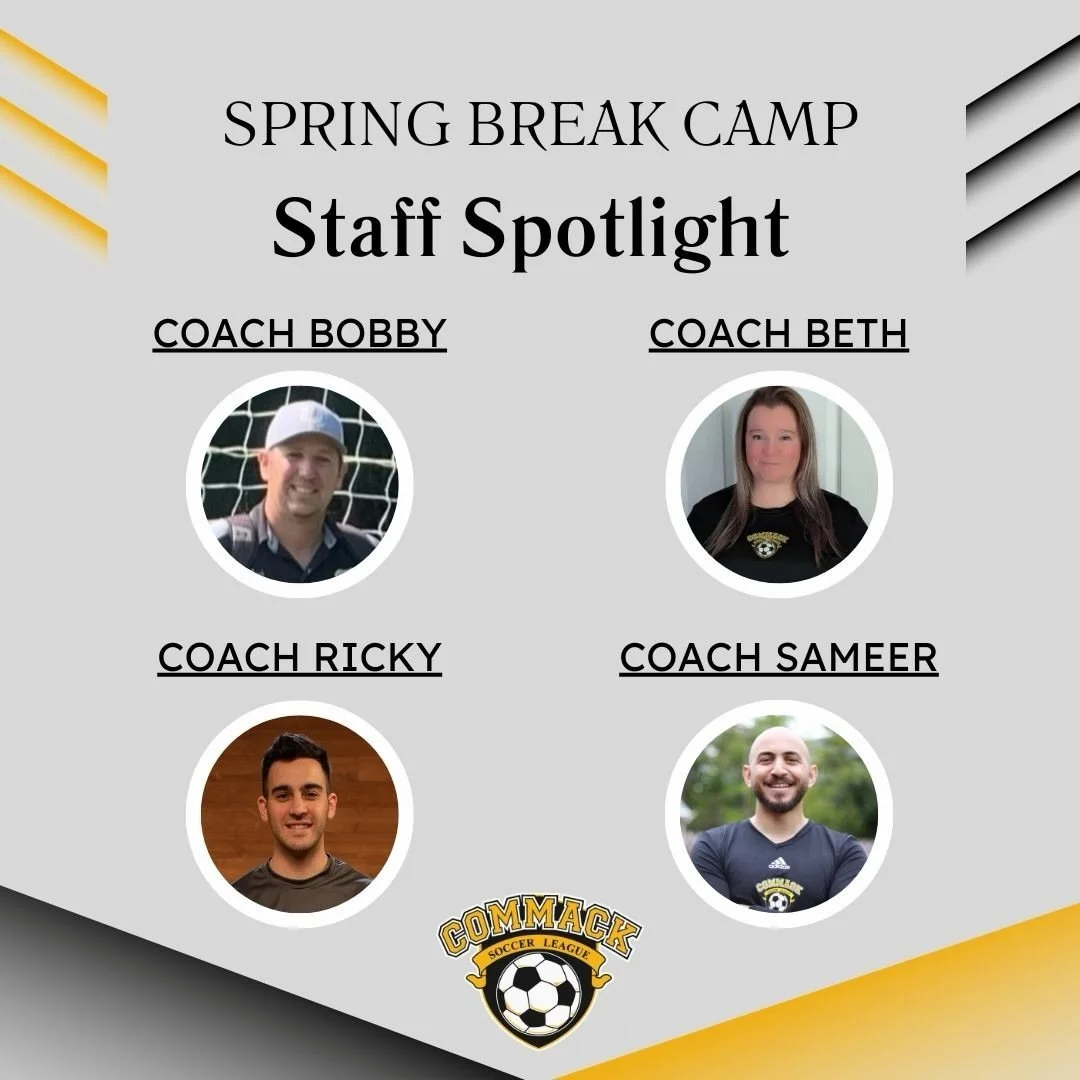 Don&rsquo;t miss out on our two Spring Break camps, run by Coach Bobby, Beth, Ricky &amp; Sameer! Registration is open and spots are filling up quickly ⚽️ #CommackSoccer #CommackSoccerLeague
