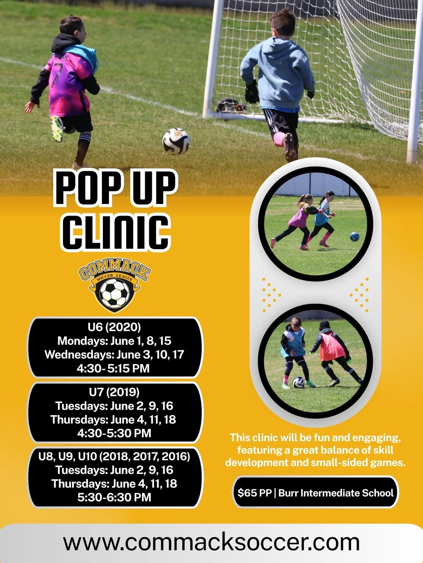 Registration is now open for our June Pop Up Clinic! Don&rsquo;t miss out, register today ⚽️ Link in bio #CommackSoccer #CommackSoccerLeague