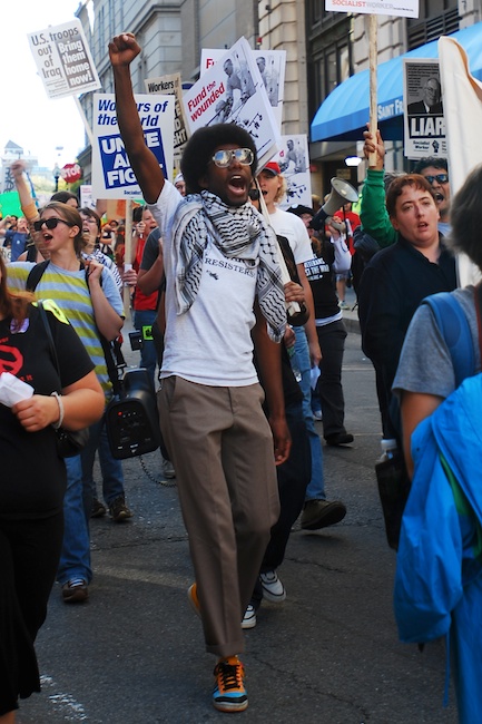  Boston, Mass. - Oct. 11, 2008: Protesters march downtown in protest of the war in Iraq. The march was organized by the October 11 Mobilizing Committee, in recognition of Congress’ approval of the “Iraq War Resolution,” signed on Oct. 11, 2002, which