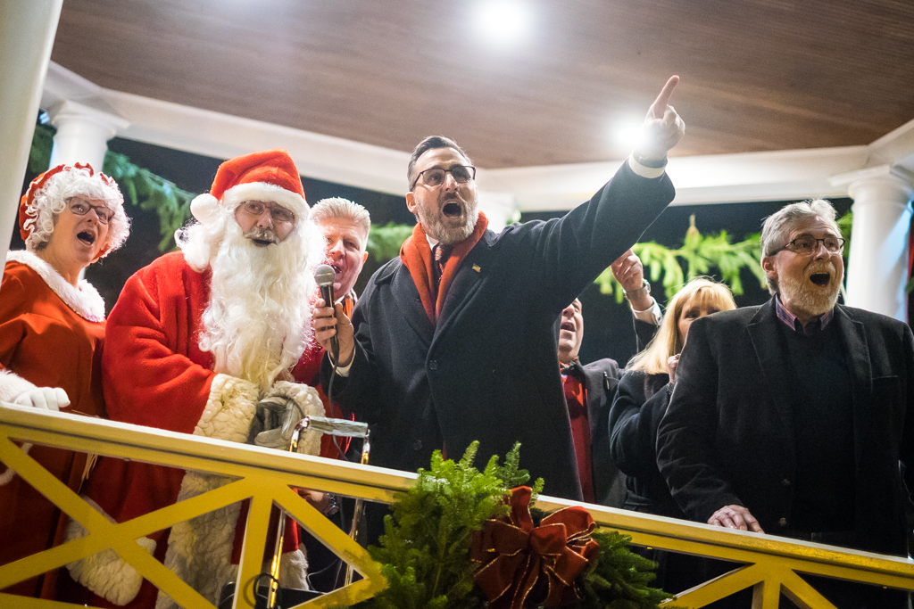  Westwood, NJ - Dec. 2, 2017:  Mayor John Birkner leads a countdown to the annual Christmas tree lighting at the Home For the Holidays celebration. 