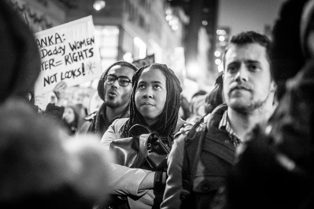 New York, NY - Jan. 21, 2017: Protesters march on 5th Ave take part in The Women’s March on NYC. The protest took place the day after the Presidential inauguration of Donald Trump and concluded at Trump Tower.