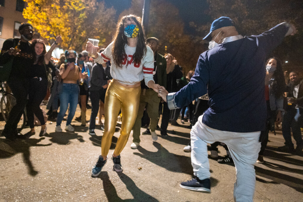  Nov. 7, 2020 - Brooklyn, NY:  New Yorkers celebrate Joe Biden's Presidential campaign victory, after several days of delayed election results due to the COVID-19 pandemic. 