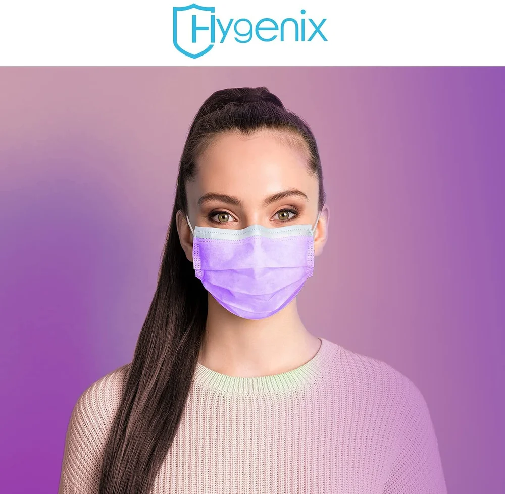 Lavender Plaid Disposable Face Masks – 50 Pack, 3-Ply, Non-Medical, Adult Unisex