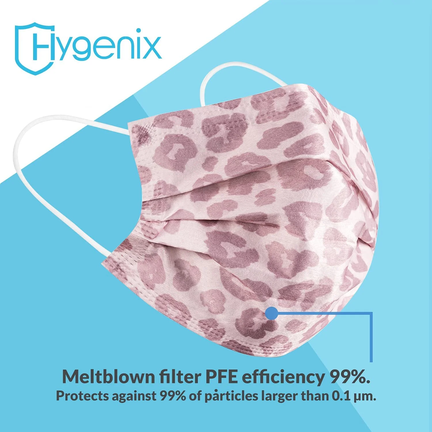 Hygenix for You Pink Leopard 3ply Disposable Face Masks PFE 99 (Pack of 50 Pcs). Comfy
