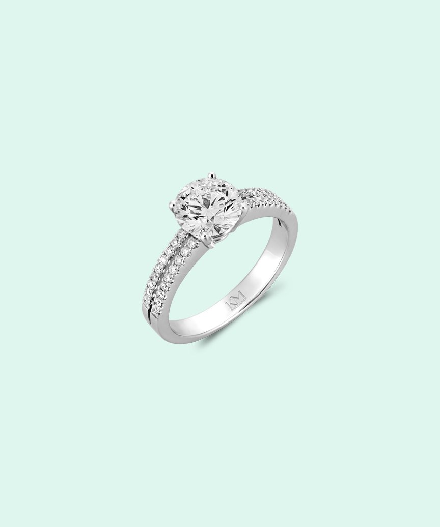 Round Brilliant Engagement Ring with Pavé Diamond Band