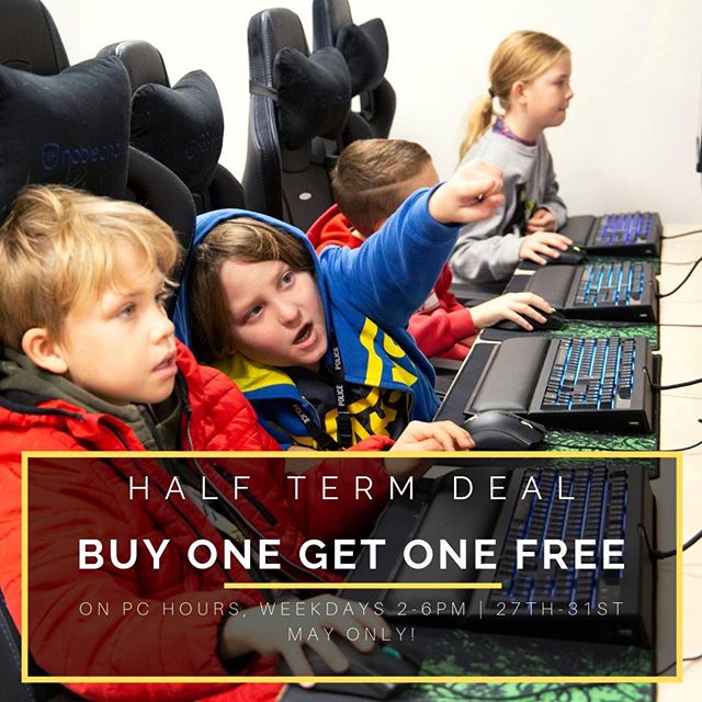 OUR HALF TERM DEALS ARE BACK! BUY ONE GET ONE FREE ON PC HOURS BETWEEN 2-6PM THIS HALF TERM. AVAILABLE 27TH-31ST MAY.

#Pcgaming #halftermdeals #b1g1f