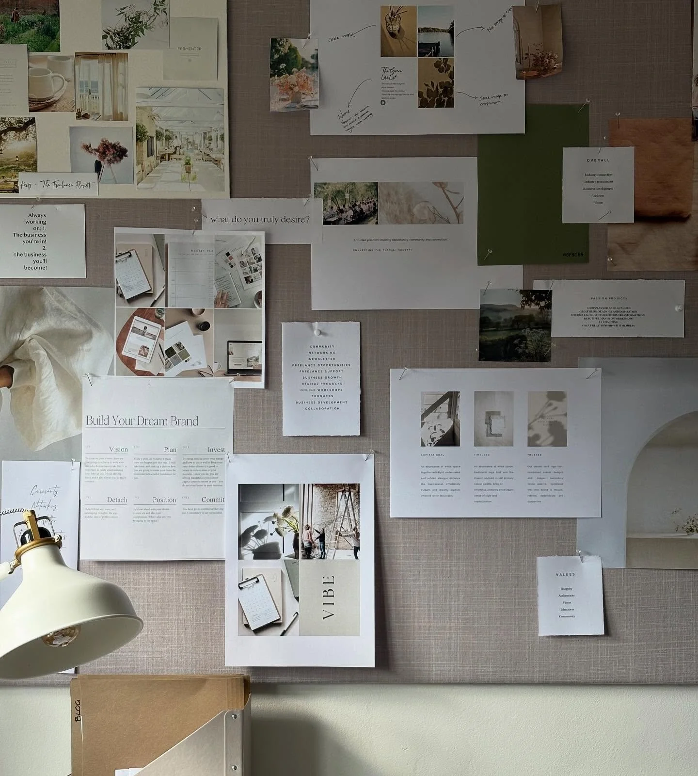 ✨ Taking a moment to soak in this vision board hanging in my office &mdash; a collection of textures, words, and visuals that shape the feel of our brand. It&rsquo;s more than just pretty images &mdash; it&rsquo;s clarity, direction, and a reminder o
