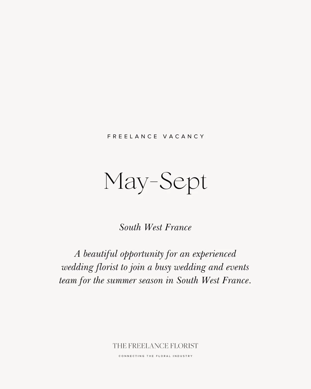 Beautiful seasonal opportunity for an experienced wedding florist 🌿

A wedding and events team based in the South West of France is looking for an experienced florist to join them for the summer season.
Think ch&acirc;teaux, destination weddings, an