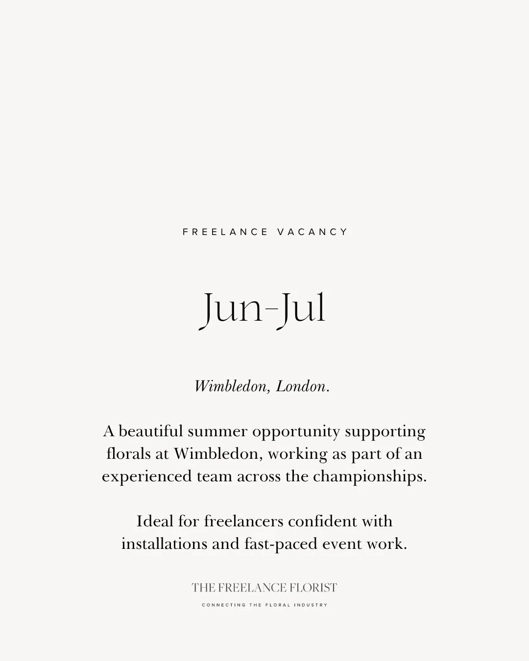 One of those opportunities that sits right at the heart of the summer season&hellip;

We&rsquo;ve just shared a new freelance role supporting florals at Wimbledon. 
A wonderful chance to be part of a team delivering work across a high-profile, fast-p