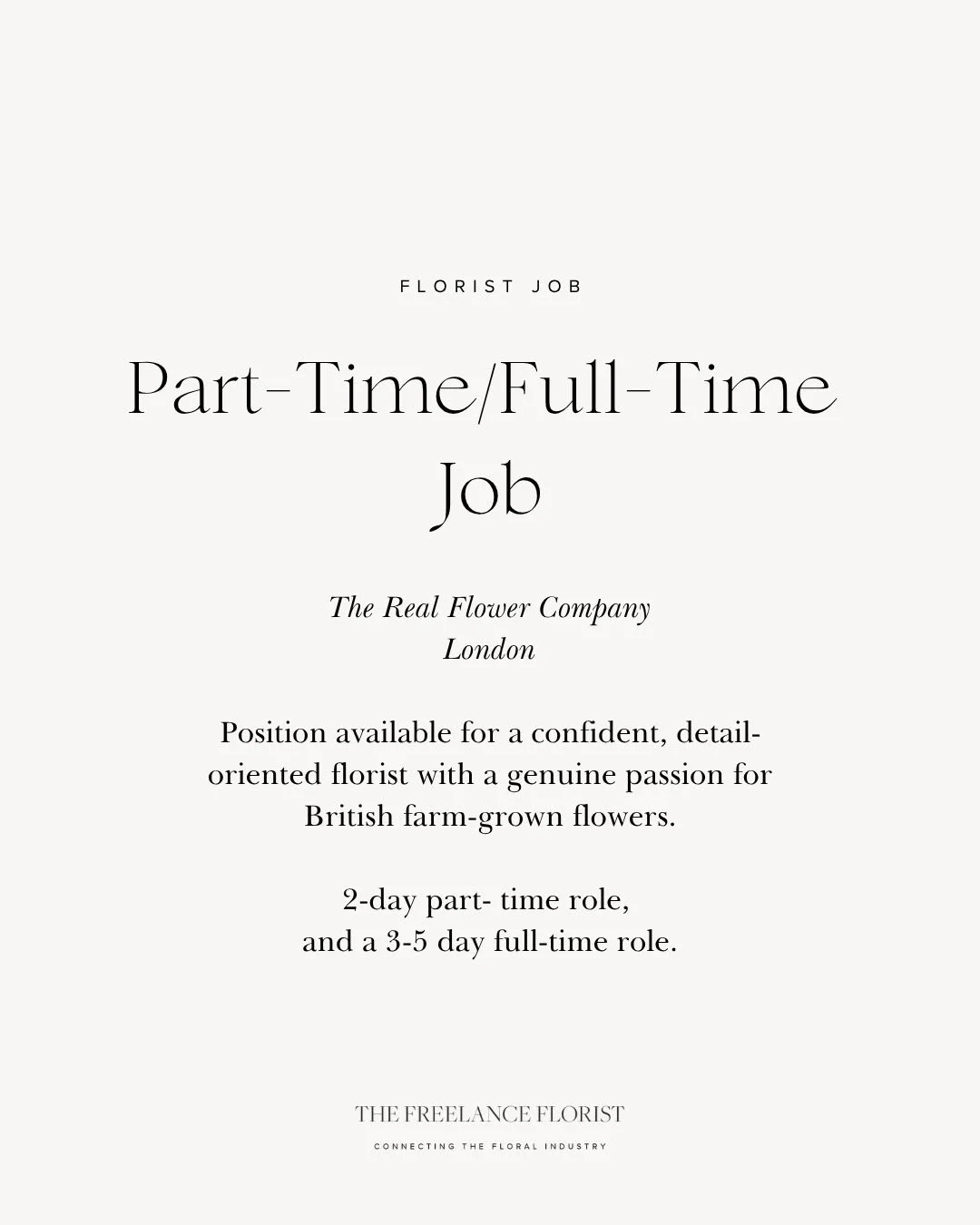 An exciting opportunity to join a beautiful, high-end floristry business working with British farm-grown flowers ✨ 

The Real Flower Company is looking for a talented florist to join their London team.

📍 London
- Wedding &amp; Events experience req