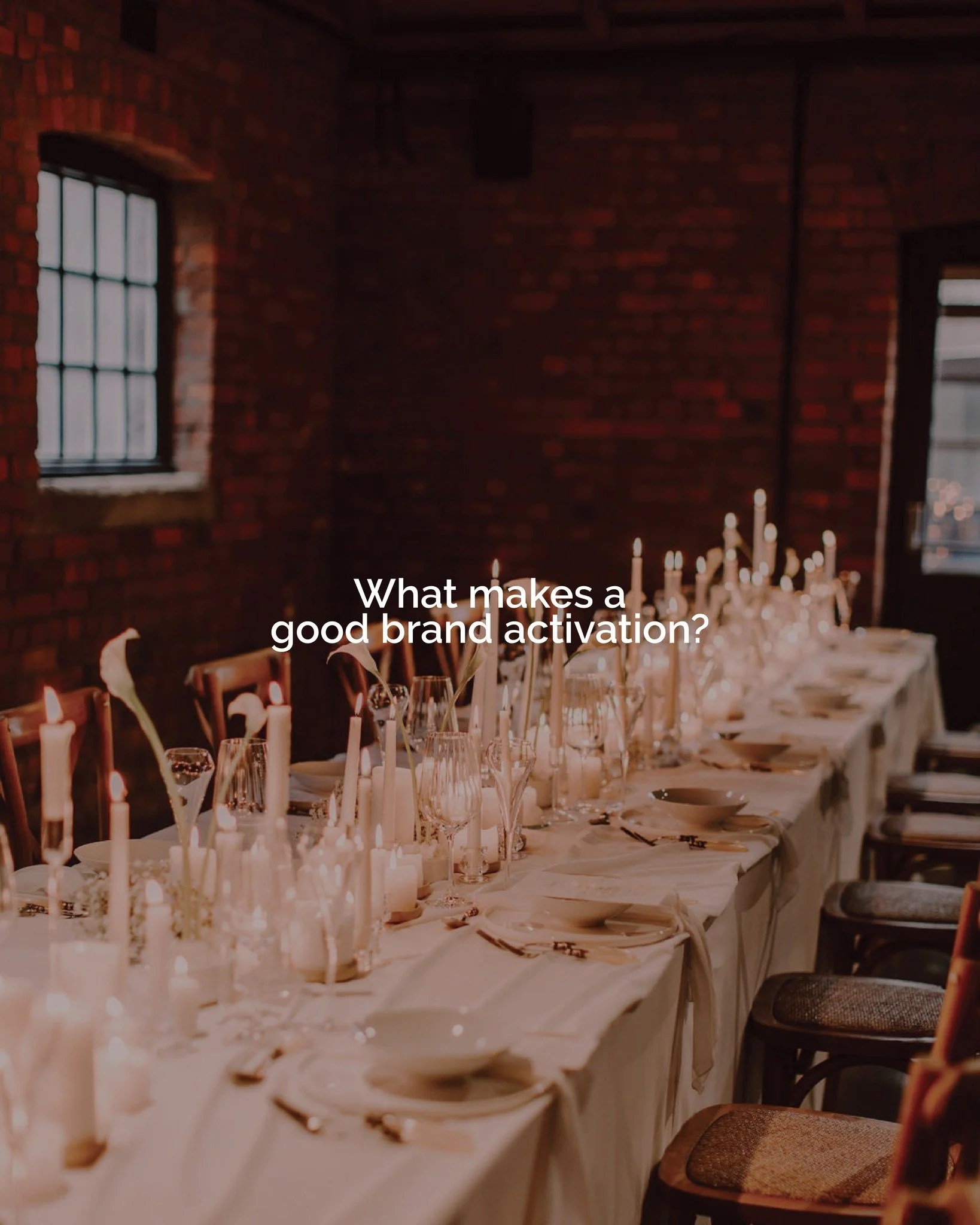 We always find that when creating brand activations, everyone tends to focus on the branding and the appearance first. We've always done it differently starting with how you want your guests to feel, then working backwards from there.

Visuals fade t