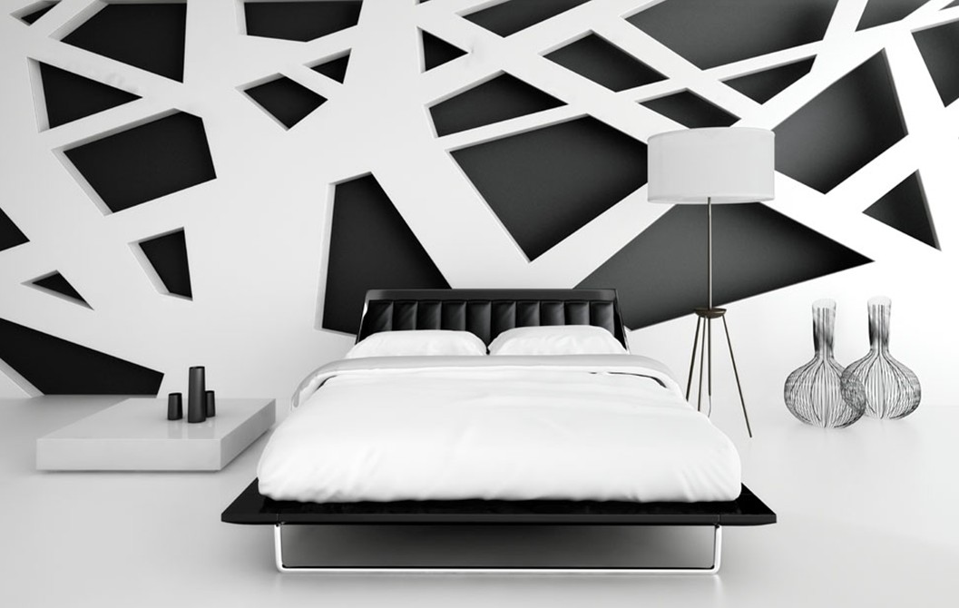 trendy-black-bed-idea-beside-marvelous-white-low-side-table-design-and-delectable-white-floor-lamp-design-plus-creative-white-wall-shaped-decor.jpg