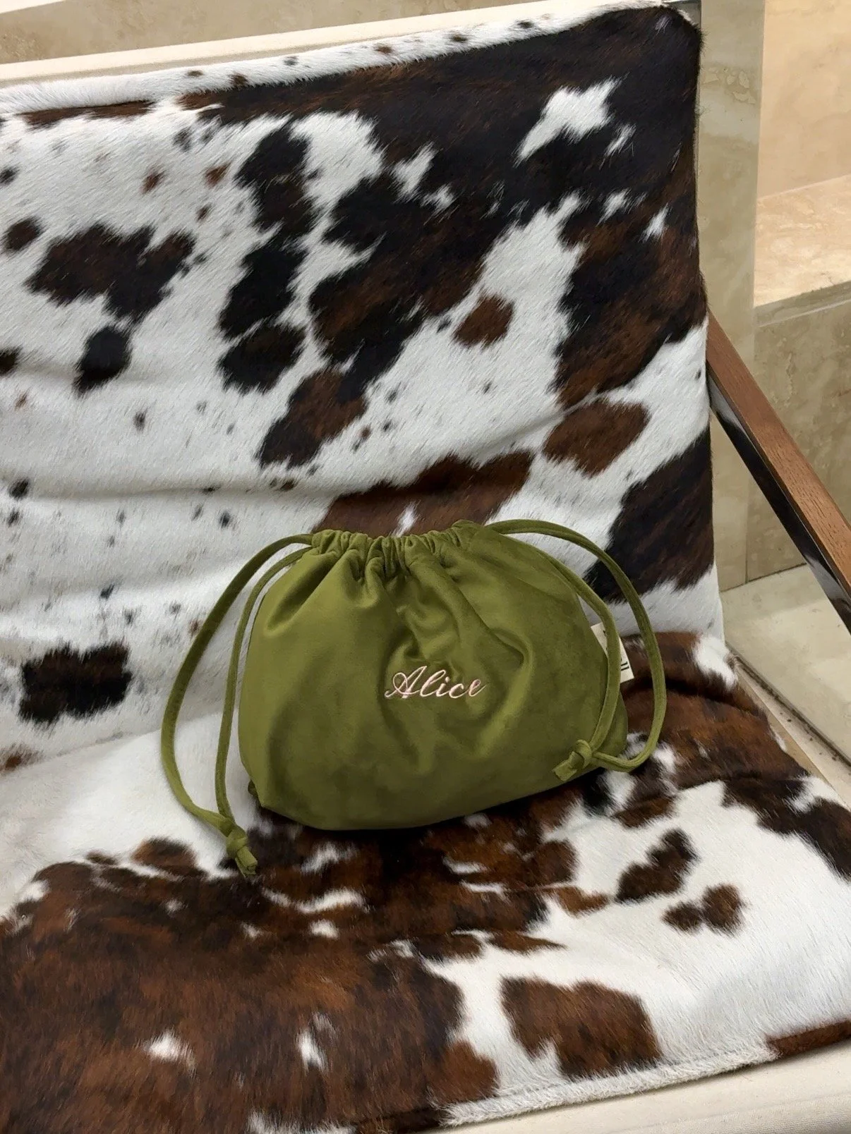 Bag-all Drawstring Makeup Organizing Bag, Green Velvet