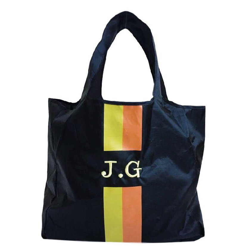 Folding tote Black yellow orange monogram 2.jpg