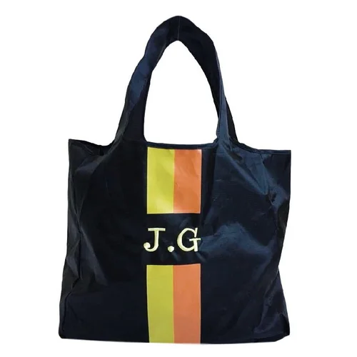 Folding tote Black yellow orange monogram 2.jpg